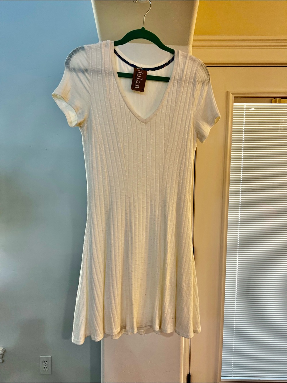 dolan White Ribbed V-Neck Short Sleeve Dress